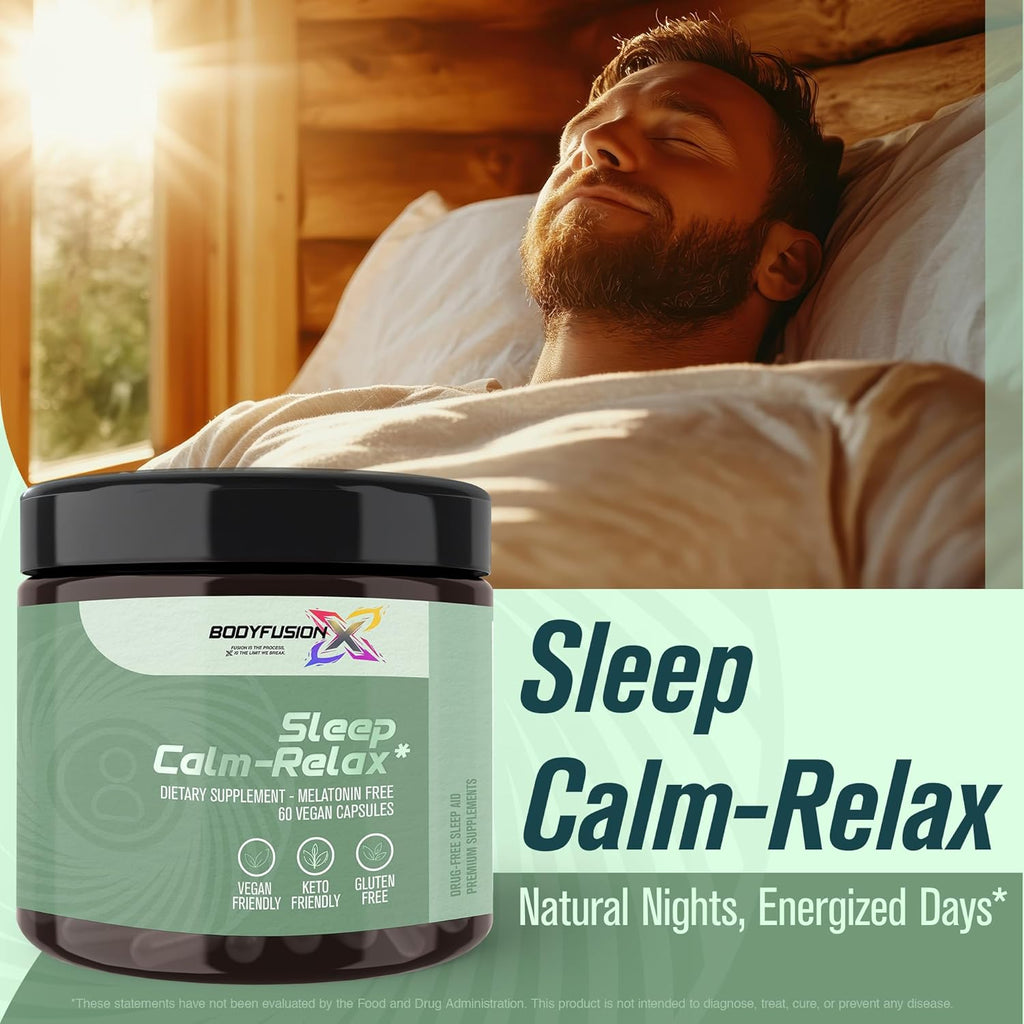 BodyfusionX Sleep Calm-Relax – Recovery Sleep Aid Supplement for Athletes & Gym-Goers – Supports Muscle Recovery, Stress Relief & Restful Sleep – Melatonin-Free, Non-Habit Forming Vegan Capsules