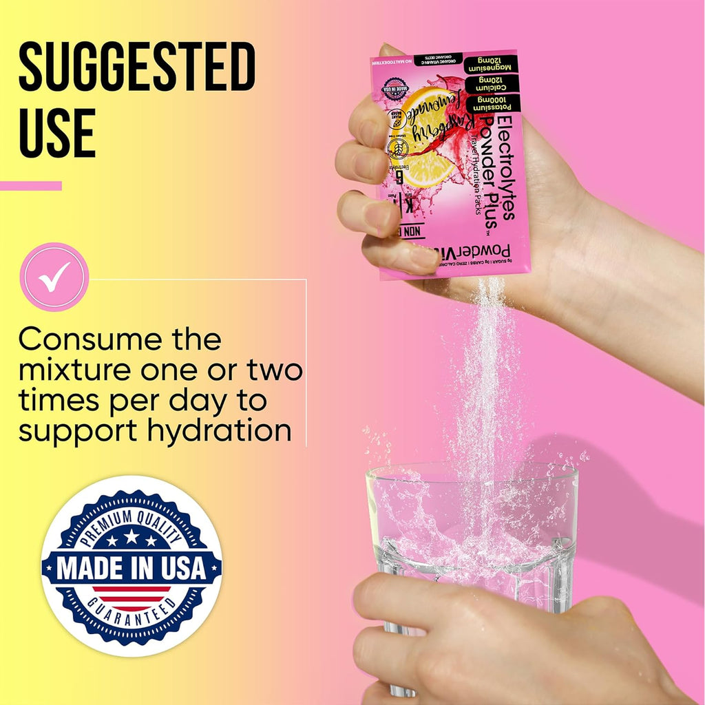 PowderVitamin Electrolytes Powder Plus, Keto, Raspberry Lemonade, Sugar Free, Pink Himalayan Salt, 1000mg Potassium, 120mg Calcium, 120mg Magnesium, Non-GMO, Zero Calories, (16 Hydration Packets)