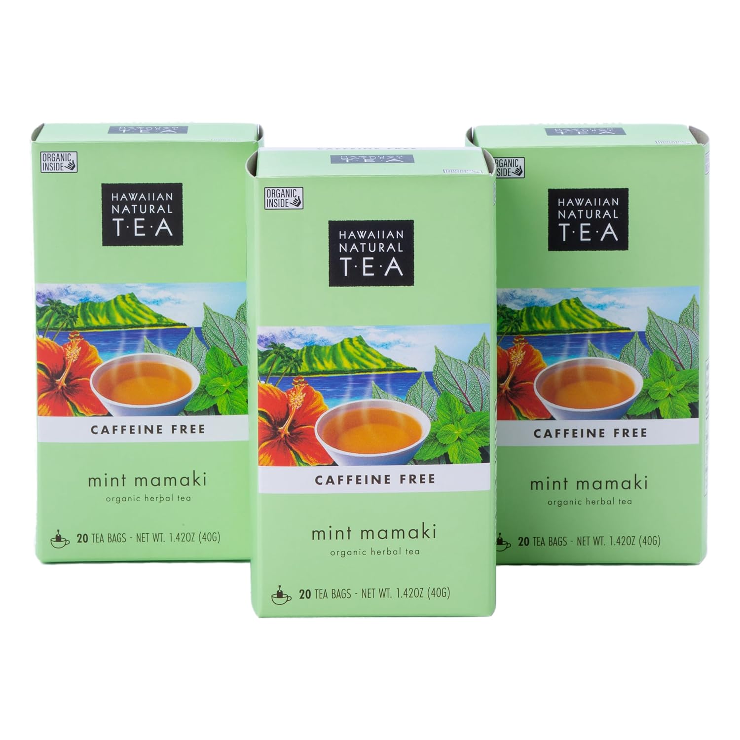 Hawaiian Natural Tea Organic Mamaki Mint Tea Blend - Caffeine Free Herbal Tea - Antioxidant-Rich, Calming, Wellness Tea for Bedtime, Anxiety & Stress - Gift for Tea Lovers - 60 Tea Bags