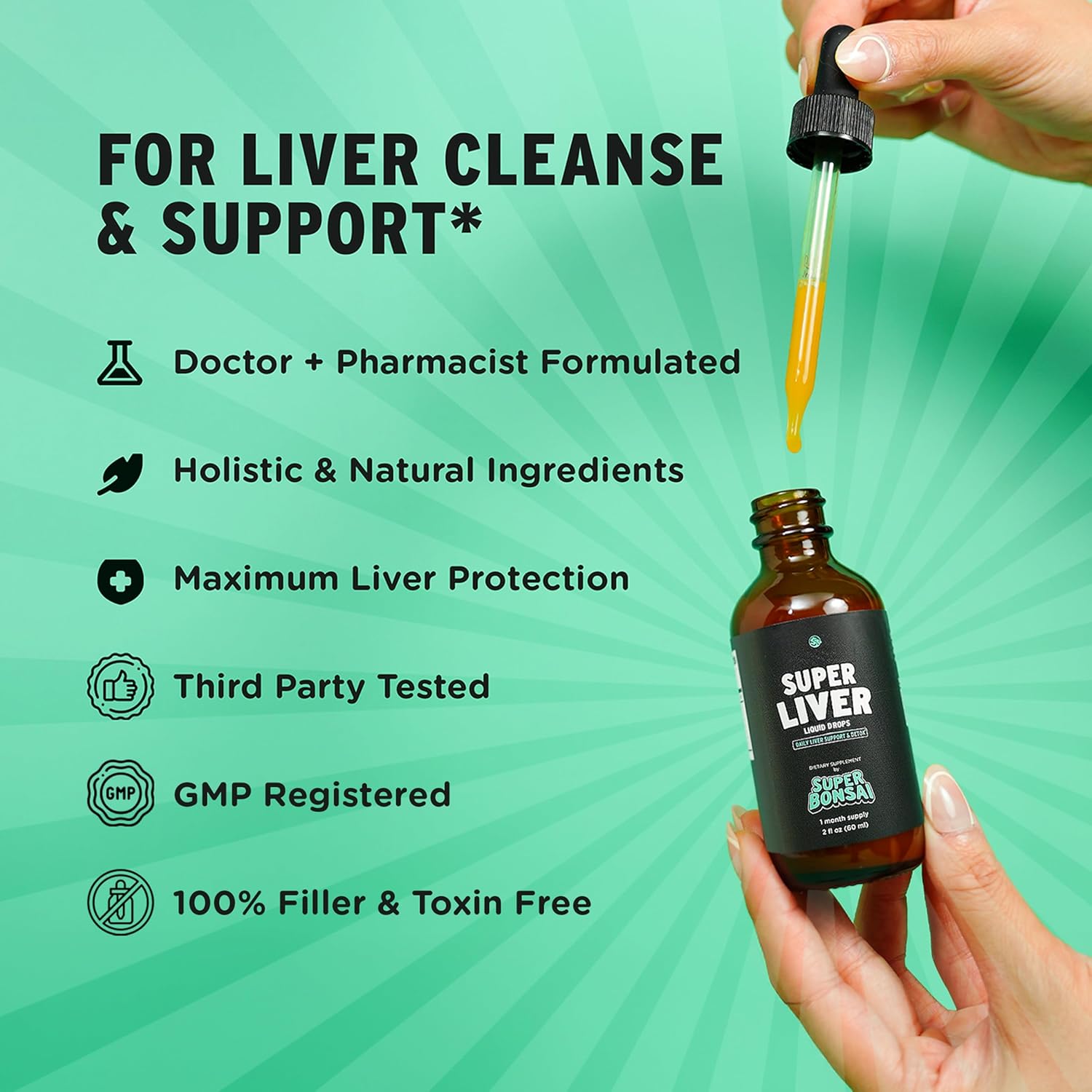SUPERBONSAI Super Liver Support with Milk Thistle - All Natural Liver Cleanse Detox & Repair Aid - Doctor-Formulated Liver Supplement - Liquid Herbal Formula for Liver Health - 2 Month Supply (2 Pack)