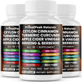 Ceylon Cinnamon Apple Cider Vinegar Turmeric Curcumin Panax Ginseng Berberine with Bitter Melon Banaba Milk Thistle Gymnema Sylvestre Vegan Capsules - 180 Count