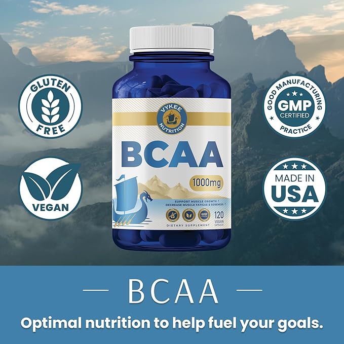 Vykee Nutrition BCAA Capsules – 1000mg Branched-Chain Amino Acids (2:1:1 Ratio) for Muscle Recovery, Endurance & Protein Synthesis | Vegan, Non-GMO | 120 Capsules