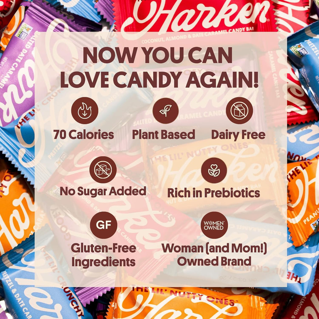 Harken Sweets The Lil’ Coconutty Ones, Mini Oat Milk Chocolate Candy Bars with Coconut, Sweetened with Dates, No Sugar Added, High Fiber, Gluten-Free, Plant-Based, 6 Pouches (30 Bars)
