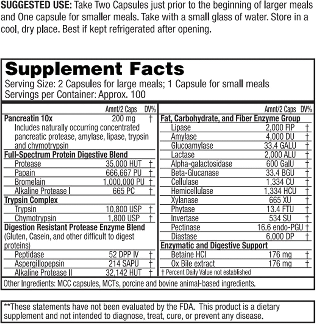 Dr. Tennant's Digestive Enzymes | GERD, Heartburn & Acid Reflux | Gut Health | 2X DPP-IV Enzyme for Gluten Digestion | 200 Capsules