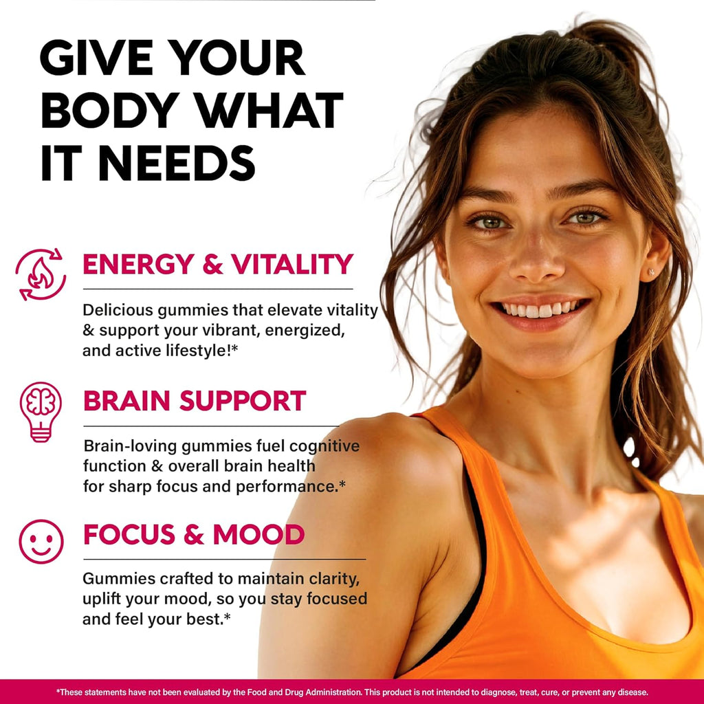 Vitamin B-Complex Gummies for Women & Men - Vitamin B12, B1, B2, B3, B5, B6, B7 & B9 - B Complex with Vitamin C & Choline - Energy, Brain & Mood - Natural Berry Flavor, Vegan - 60 Gummies 2 Pack