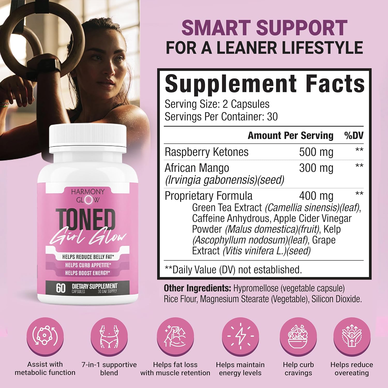 Toned Girl Glow | Supports GLP-1 Pathway Function | Weight Loss Pills for Women & Fat Burner to Boost Metabolism, Appetite Suppressant, Energy Assist | 3rd Party Tested Supplement - 60 Pills
