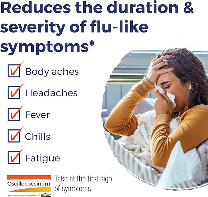 Boiron Oscillococcinum for Relief from Flu-Like Symptoms of Body Aches, Headache, Fever, Chills, and Fatigue - 60 Doses (Pack of 2)