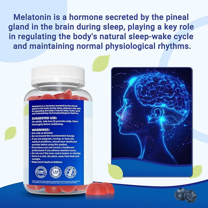 Sleep Gummies with Melatonin 6mg + Vitamin B6 6mg – Dual Action Sleep Support for Adults – Natural Blueberry Flavor – Non-Habit Forming, Vegan – 60 Gummies – cGMP Certified