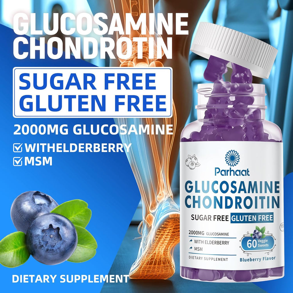 Glucosamine Chondroitin Gummies with MSM & Elderberry Extra Strength - Joint Support, Antioxidant Immune Support Supplement for Adults, Men & Women.Blueberry-2pack