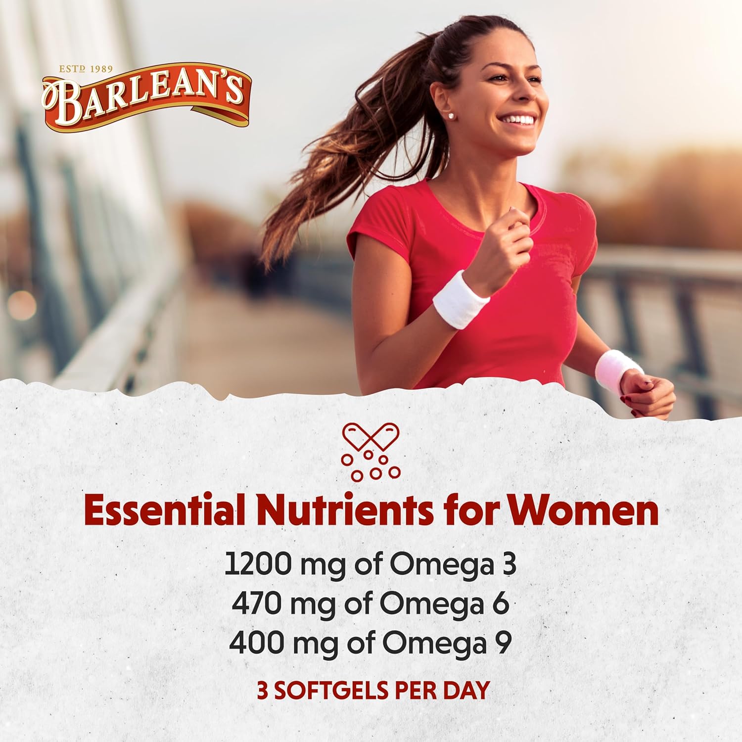 Barlean's Essential Woman Supplement Capsules, Women's Flaxseed and Evening Primrose Oil for Hormone Balance, Omega 3 6 9 and GLA Acid, 120 Count