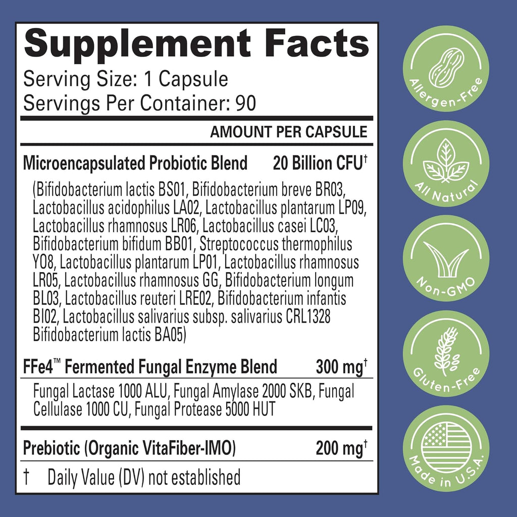 TriActive Biotics Advanced Care - 20 Billion CFU Probiotics for Digestive Health, Immune Support Supplement, Microencapsulated Probiotics for Women & Men, 90 Ct Capsules