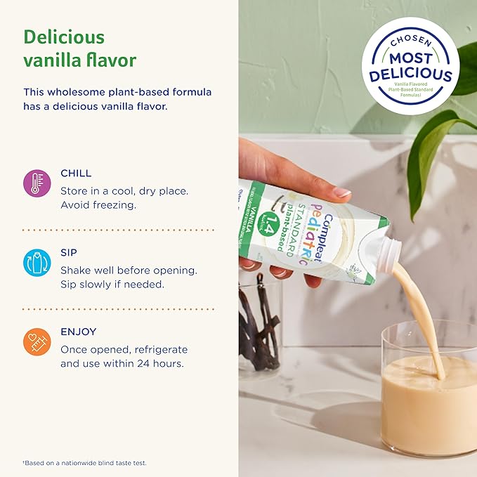 Compleat Pediatric Standard 1.4mL, Plant Based Nutritionally Complete Shake, Tube Feeding Formula, Vanilla Flavor, 24 Pack
