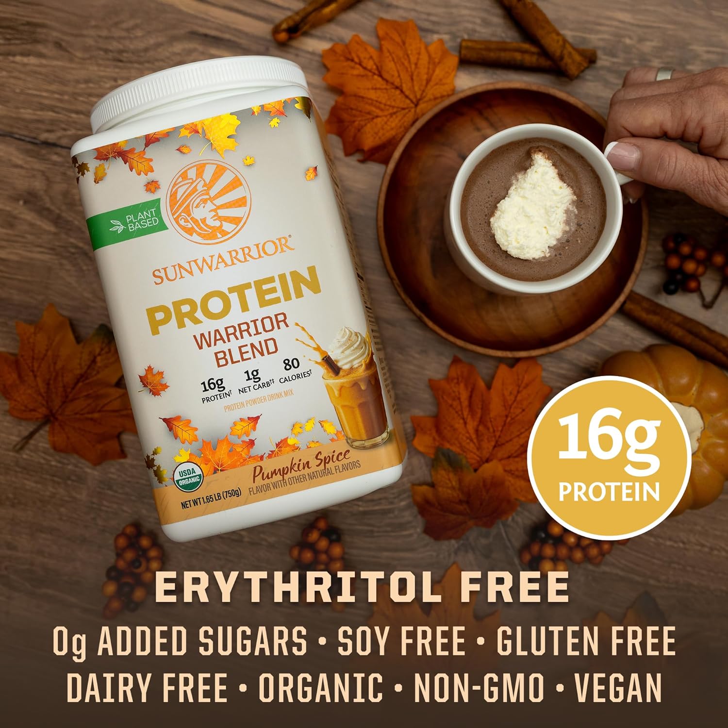 Sunwarrior Vegan Protein Powder Plant-Based USDA Organic Protein BCAA Amino Acids Hemp Seed Keto Friendly Soy Dairy Gluten & Synthetic Free Non-GMO, Pumpkin Spice Flavored 30 Servings