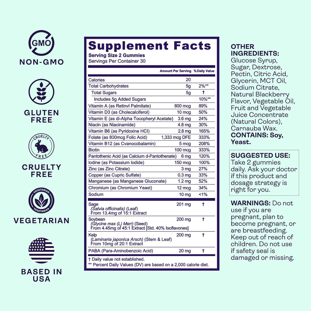 Menopause Relief Gummies | Black Cohosh | Hormonal Balance & Symptom Support from Hot Flashes Night Sweats Mood Swings Low Energy Perimenopause | Delicious BlackBerry Flavor | 1 Month Supply