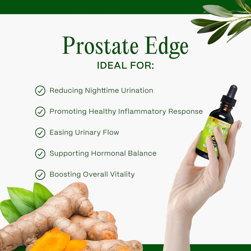Go Nutrients Prostate Edge - Saw Palmetto & Pygeum Extract Supplement for Men’s Prostate Health & Relief - Organic Liquid Drops to Support Urinary Flow, Bladder Comfort & Vitality – 2oz