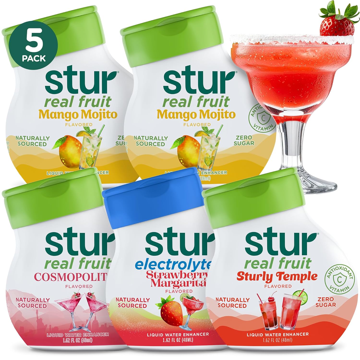 Stur Liquid Water Enhancer | Mocktail Variety Pack | Naturally Sweetened | Sugar Free | Zero Calories | Keto | Vegan | 5 Bottles, Makes 120 Drinks