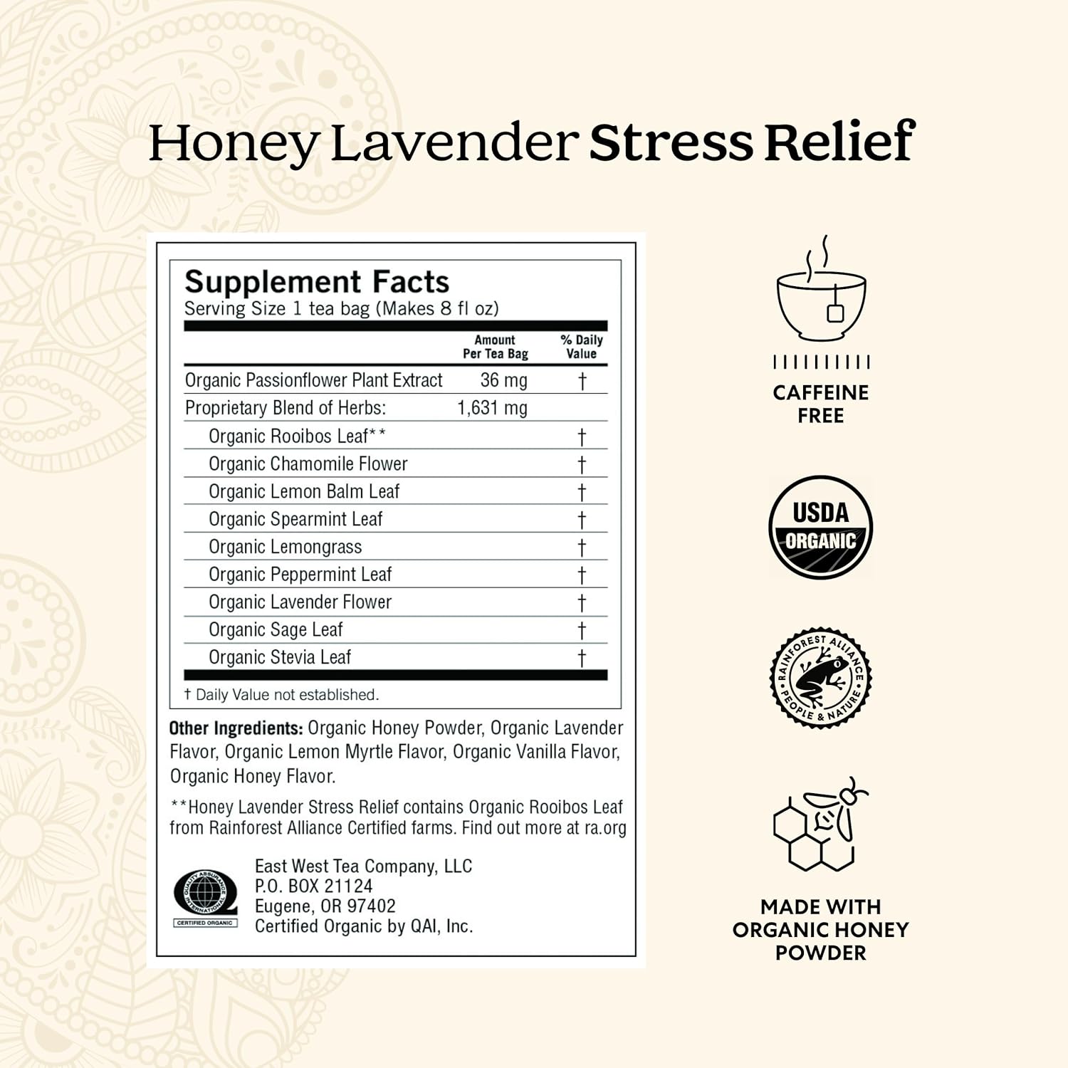 Yogi Tea Honey Lavender Stress Relief Tea - 16 Tea Bags per Pack (6 Packs) - Organic Chamomile Lavender Tea - Includes Lemon Balm, Lemongrass, Spearmint Leaf, Peppermint Leaf, Honey Flavor & More