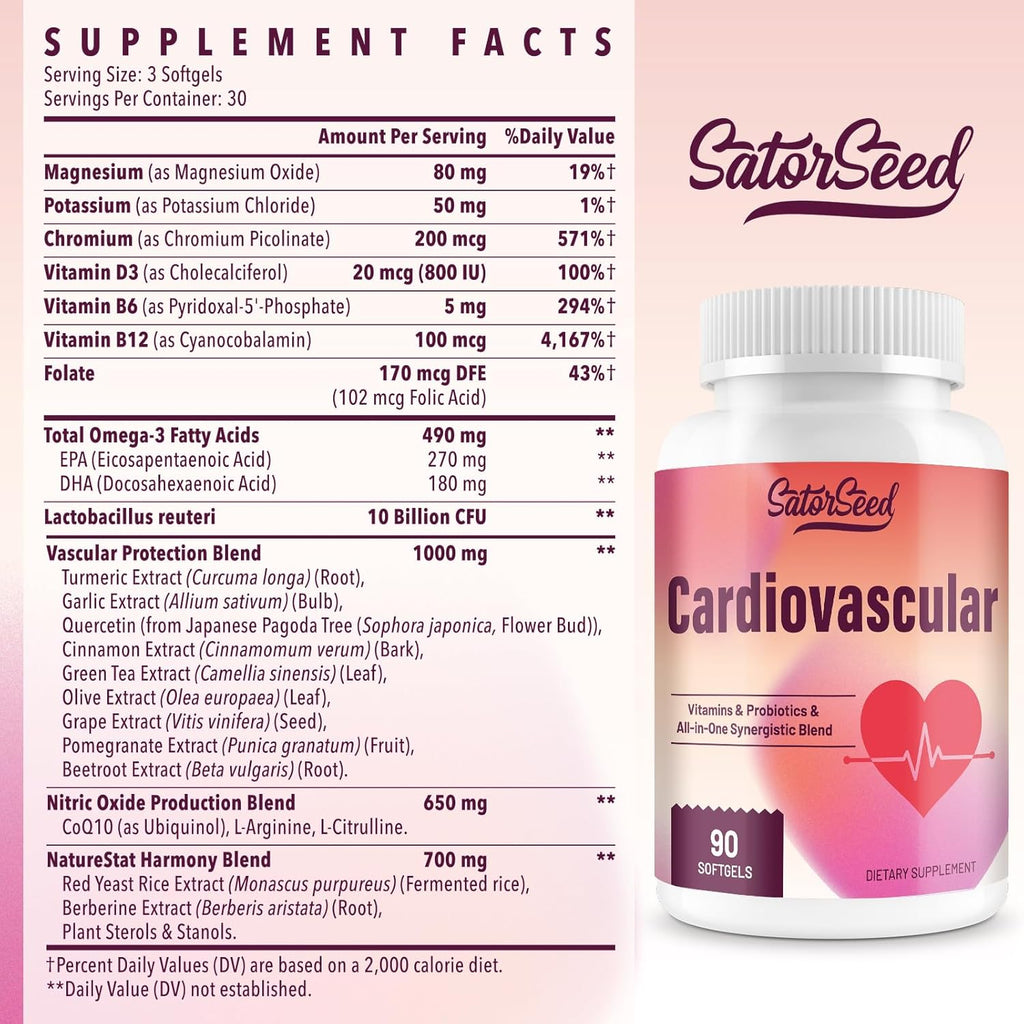 Cardiovascular Supplement 3000MG Multi-Vitamins, Probiotics, Omega-3 & CoQ10 Synergistic Blend for Adults (2 Bottle)