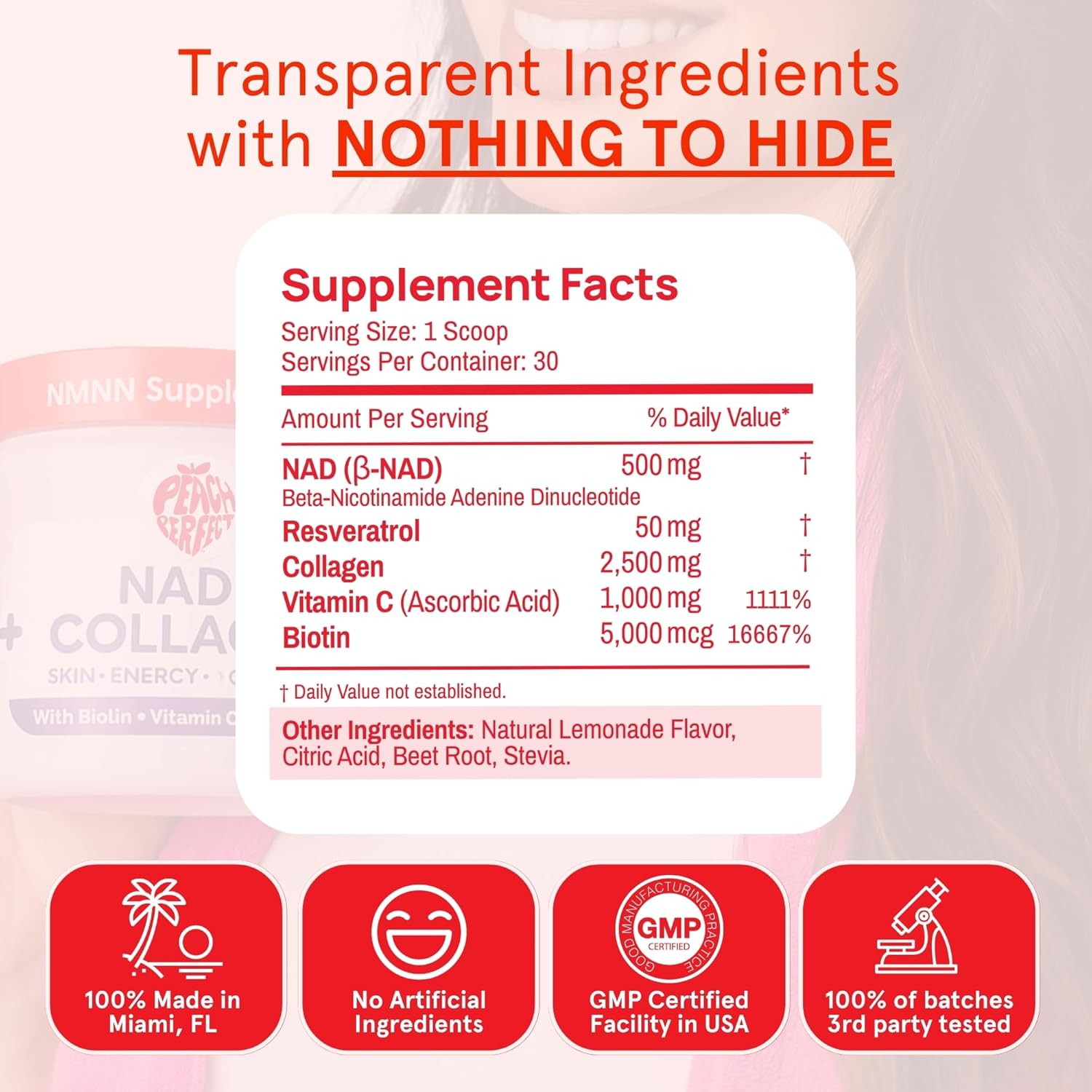 NAD Supplements for Women – Liposomal NAD+ Collagen Powder, 500mg NAD, Resveratrol, Vitamin C & Biotin – NMNH Alternative for Healthy Aging & Energy, Hair Skin & Nails – Pink Lemonade Mix, 30 SVG