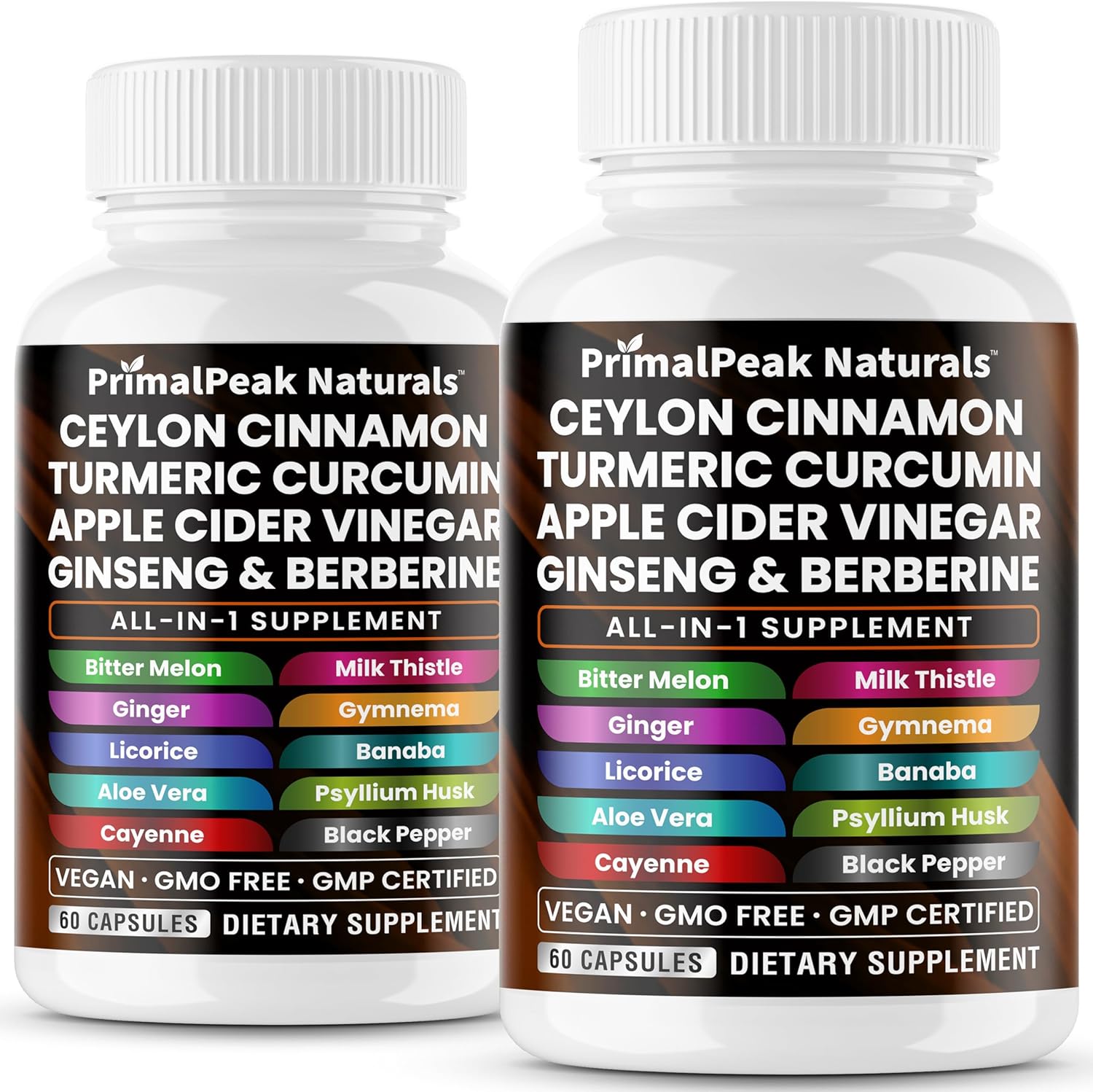 Ceylon Cinnamon Apple Cider Vinegar Turmeric Curcumin Panax Ginseng Berberine with Bitter Melon Banaba Milk Thistle Gymnema Sylvestre Vegan Capsules - 120 Count
