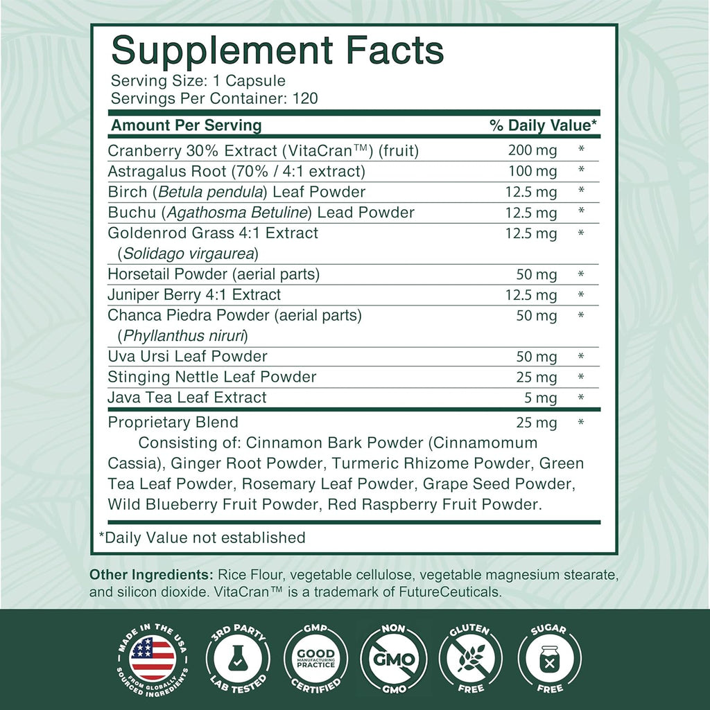 PurePremium Supplements Kidney Support Supplement for Men & Women - with Cranberry Extract for Urinary Tract, Normal Bladder Function & Supports Kidney's Health - 4 Months Supply - 120 Capsules
