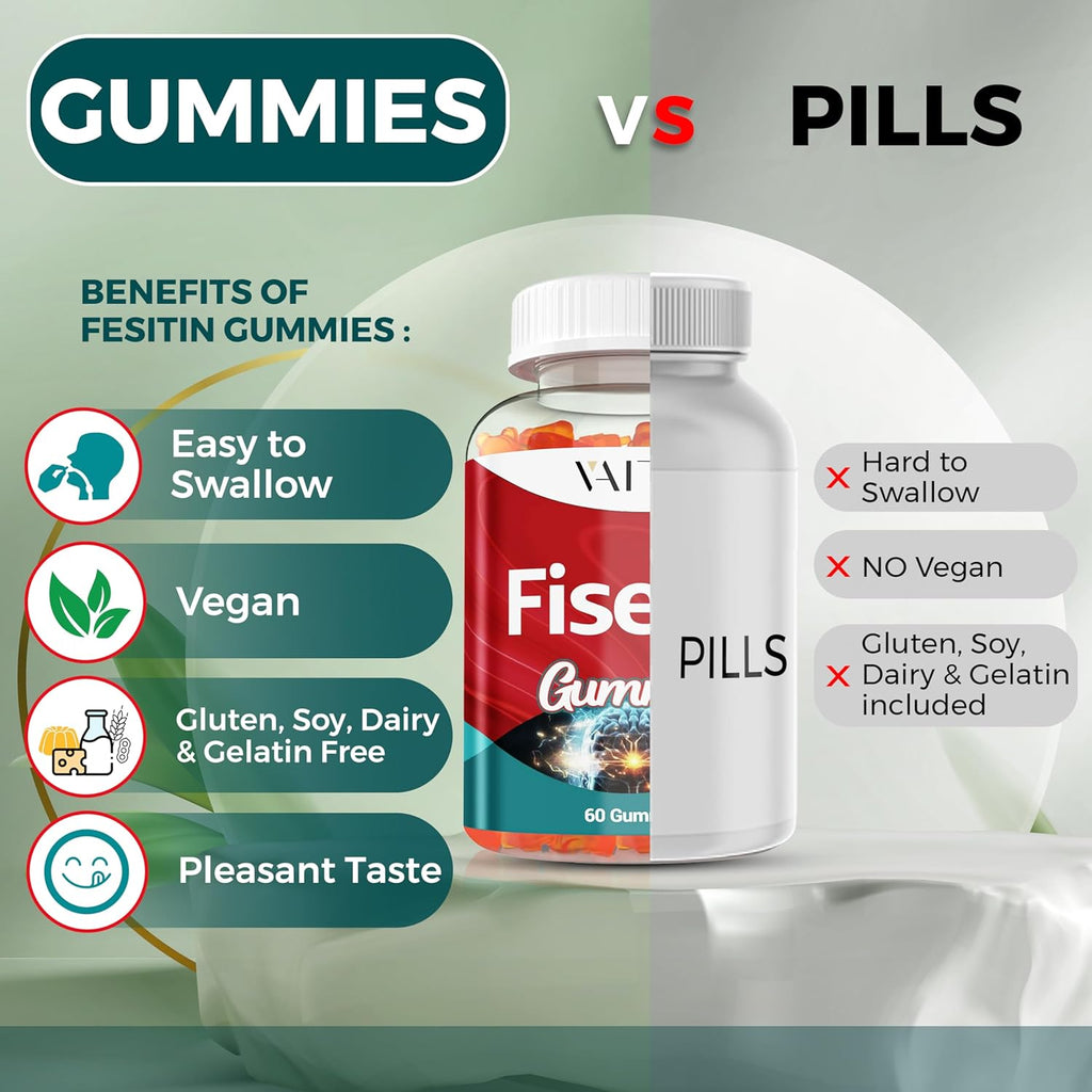 Fisetin Supplements 500mg - Gummy Supplement, Powerful Antioxidant Blend for Cellular Health Support - Vegan & Non-GMO Formula with Flavonoids & Plant Extracts, Boost Cognitive Function, 60 Gummies