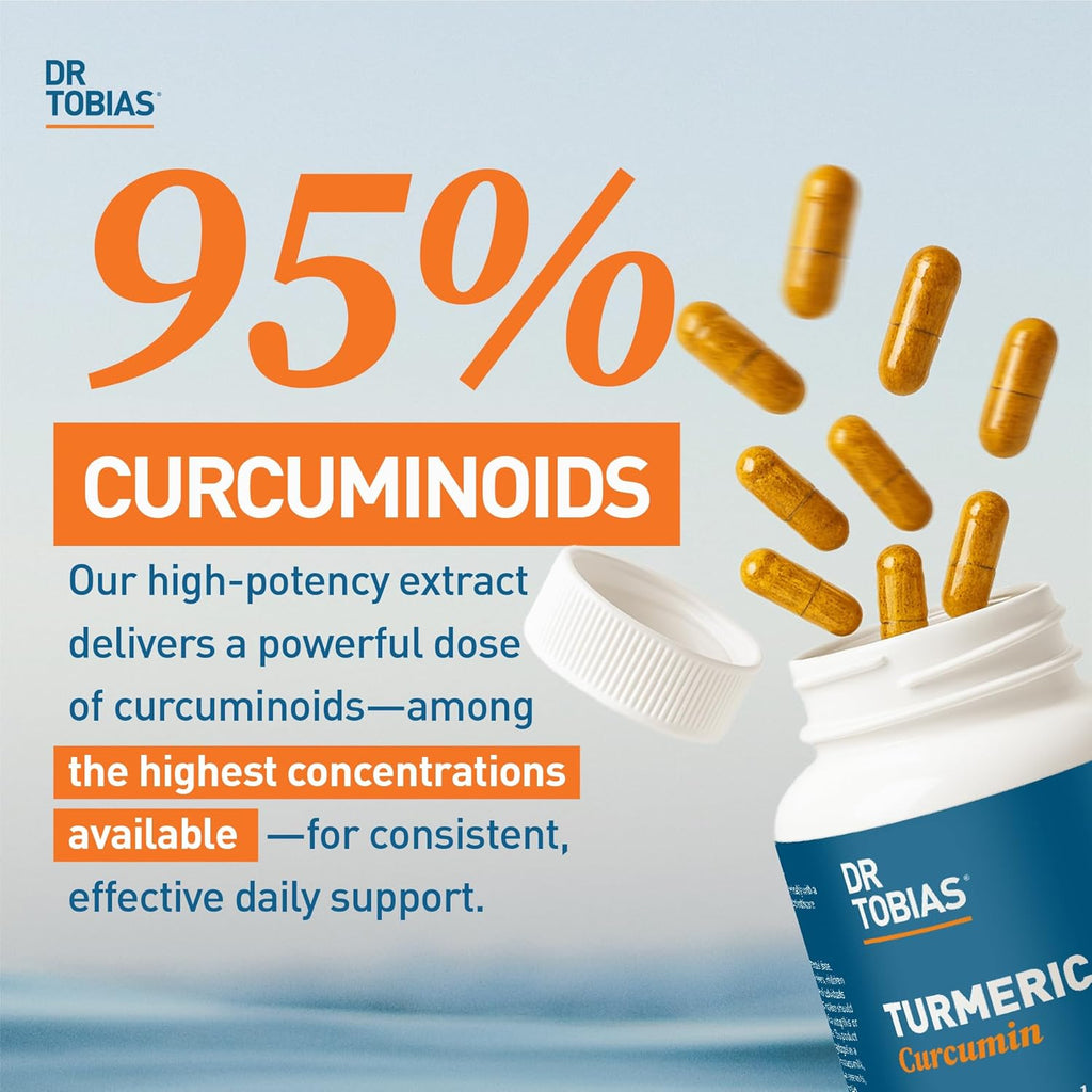 Dr. Tobias Turmeric Curcumin 1500mg with BioPerine – Extra Strength Supplement with 95% Curcuminoids for Joint Support, Overall Vitality & Immune Health, 120 Vegan Capsules, Non-GMO