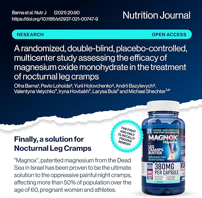 MAGNOX® Buster | Patented Clinically Tested 380mg Magnesium Supplement for Spasms & Leg Cramps at Night | One Capsule a Day for Almost Full Dosage | 3X More Absorption | Dead Sea Minerals (60 Caps)