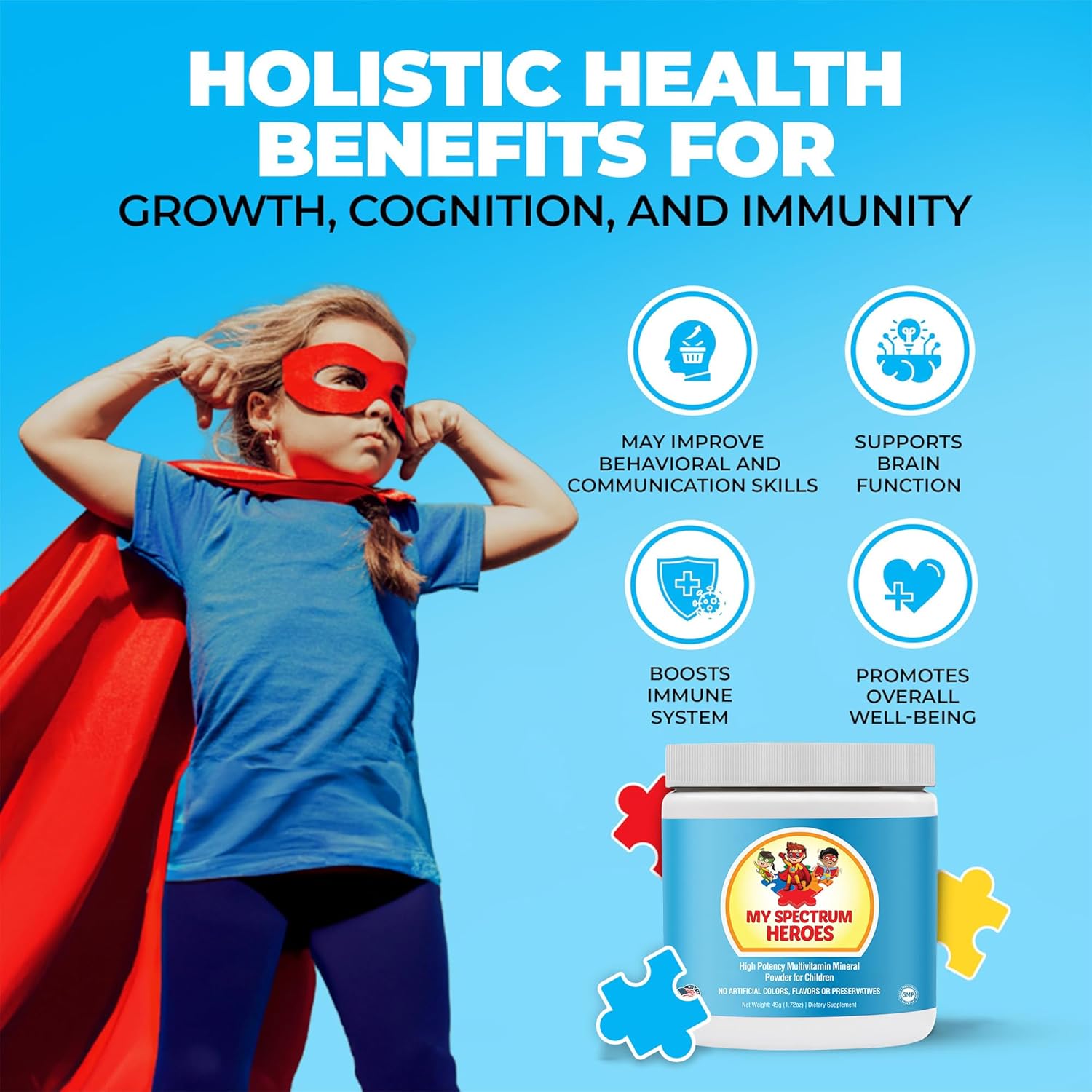 Kids Powder Multivitamin - Powder Supplement, Better Absorption, Non-GMO, Non-Gluten, No Artificial Ingredients - Neural Help for Children on The Spectrum - 30 Servings