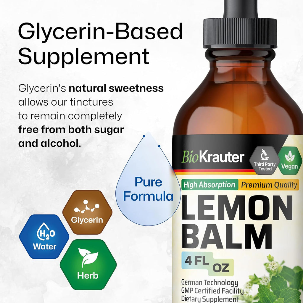 BIO KRAUTER® Lemon Balm Tincture 680 mg Melissa Officinalis - Pure Vegan Lemon Balm Extract 4 Fl.Oz 56 Days of Supply - Natural Calming & Sleep Support - Alcohol & Sugar Free - Digestion & Relaxation