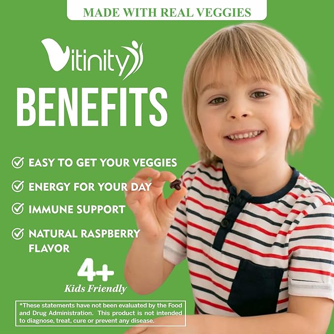 VITINITY Super Greens Multivitamin Gummies | Made with 30 Real Superfood Veggies, Herbs, Fruit for Adults & Kids to Boost Immunity, Skin & Gut Health | Non-GMO, Gluten-Free & Sugar-Free 30-Day Supply