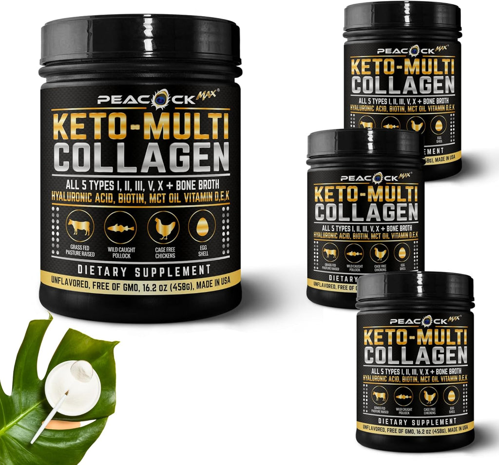 Multi Collagen Protein Powder 16.2 oz (4 Pack) | 5 Types with Bone Broth, Hydrolyzed Peptides, Biotin & MCT Oil, Unflavored Collagen Powder, Supports Skin, Hair, & Nails, Keto Friendly