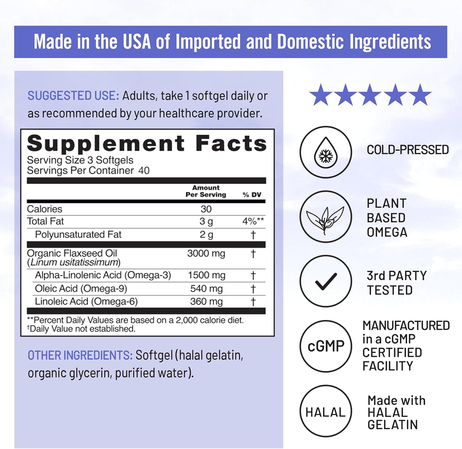 NatureWise Flaxseed Oil 3000 mg, Fish Free Omega 3 with 1500 mg ALA, Dietary Supplement for Immune Health Support - Organic, Cold Pressed, Non-GMO - 120 Softgels[40-Day Supply]