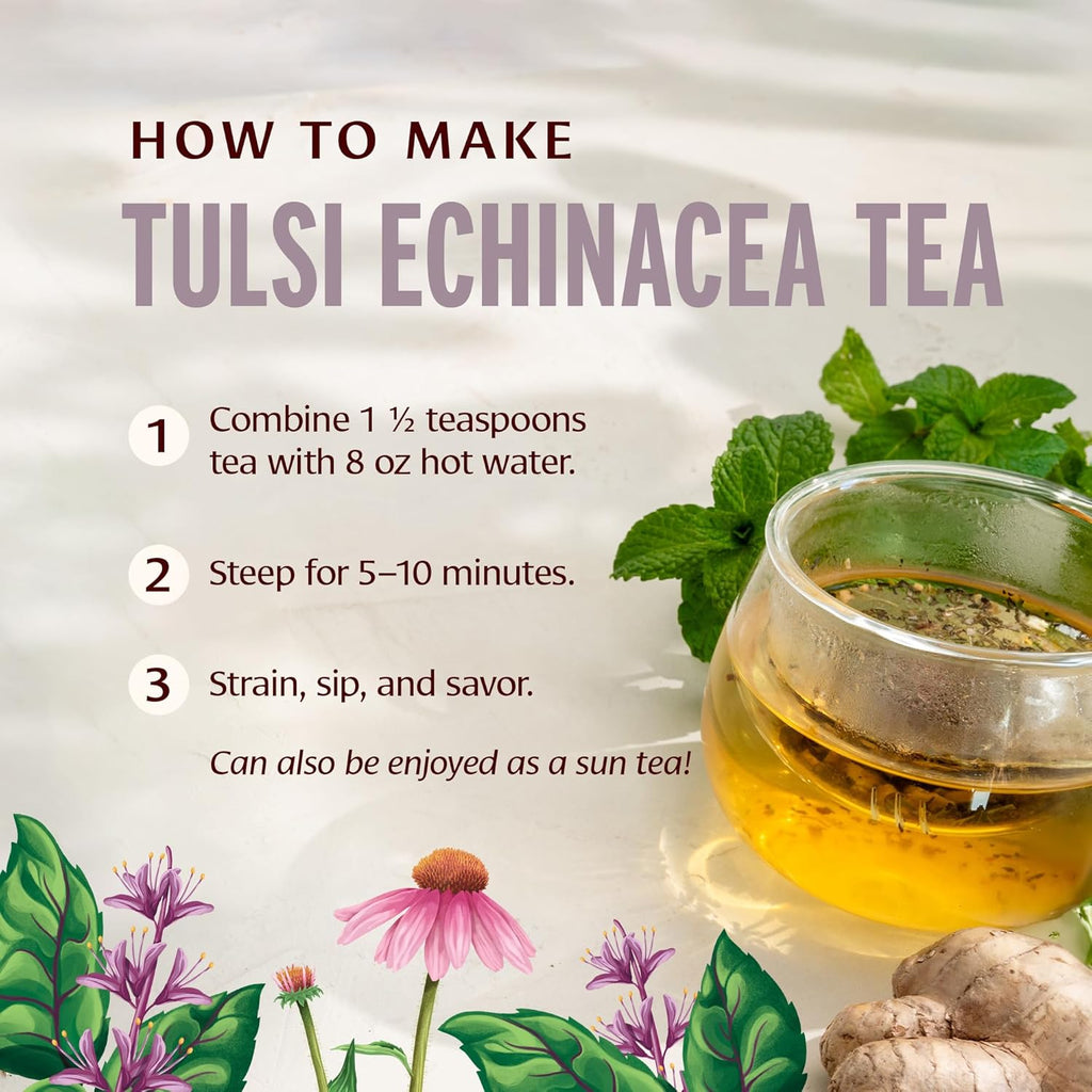 Banyan Botanicals Tulsi Echinacea Tea – Organic Immune Support Tea with Turmeric & Rosehip – Caffeine Free Tea for Healthy Immune Function* – 2 oz. – Non-GMO Sustainably Sourced Herbal Loose Leaf Tea