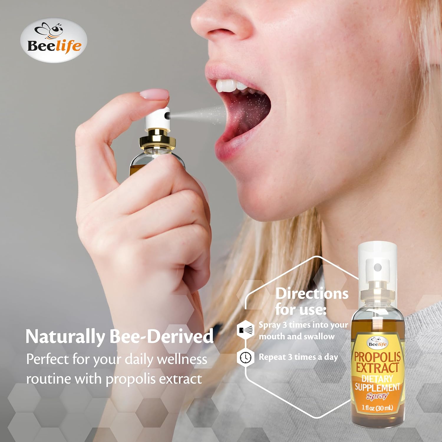 Beelife Propolis Sore Throat Relief Spray - Propolis Spray - Natural Immune Support, Helps Calm Cough & Dry, Itchy Throat - No Sugar - 3-Pack