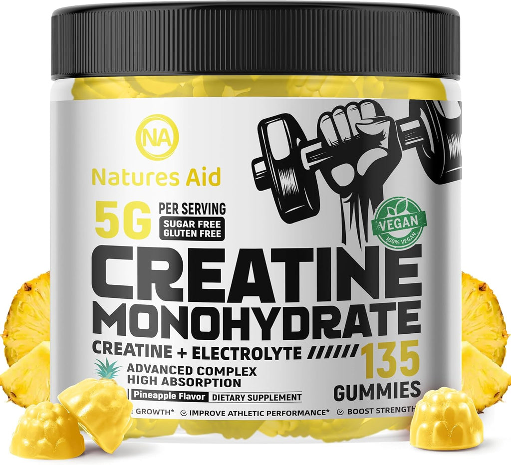 Creatine Monohydrate Gummies (5g) – Pre-Workout Energy & Muscle Growth Support for Men & Women | Pineapple Electrolyte Gummies (135 Count)