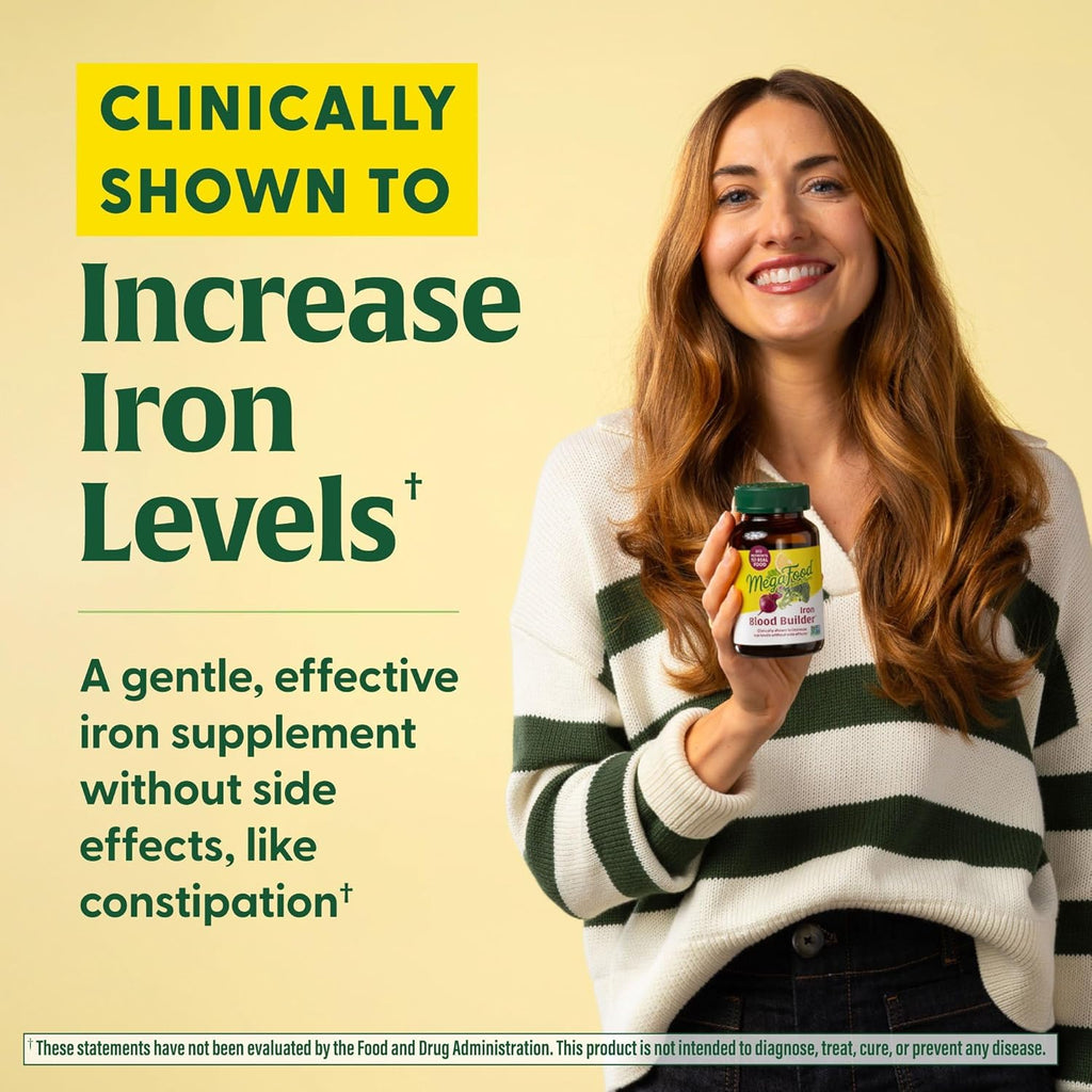 MegaFood Blood Builder Iron Supplement Clinically Shown to Increase Iron Levels Without Side Effects, Vegan Supplement For Women with Vitamin C, Vitamin B12 & Folic Acid, 60 Tablets