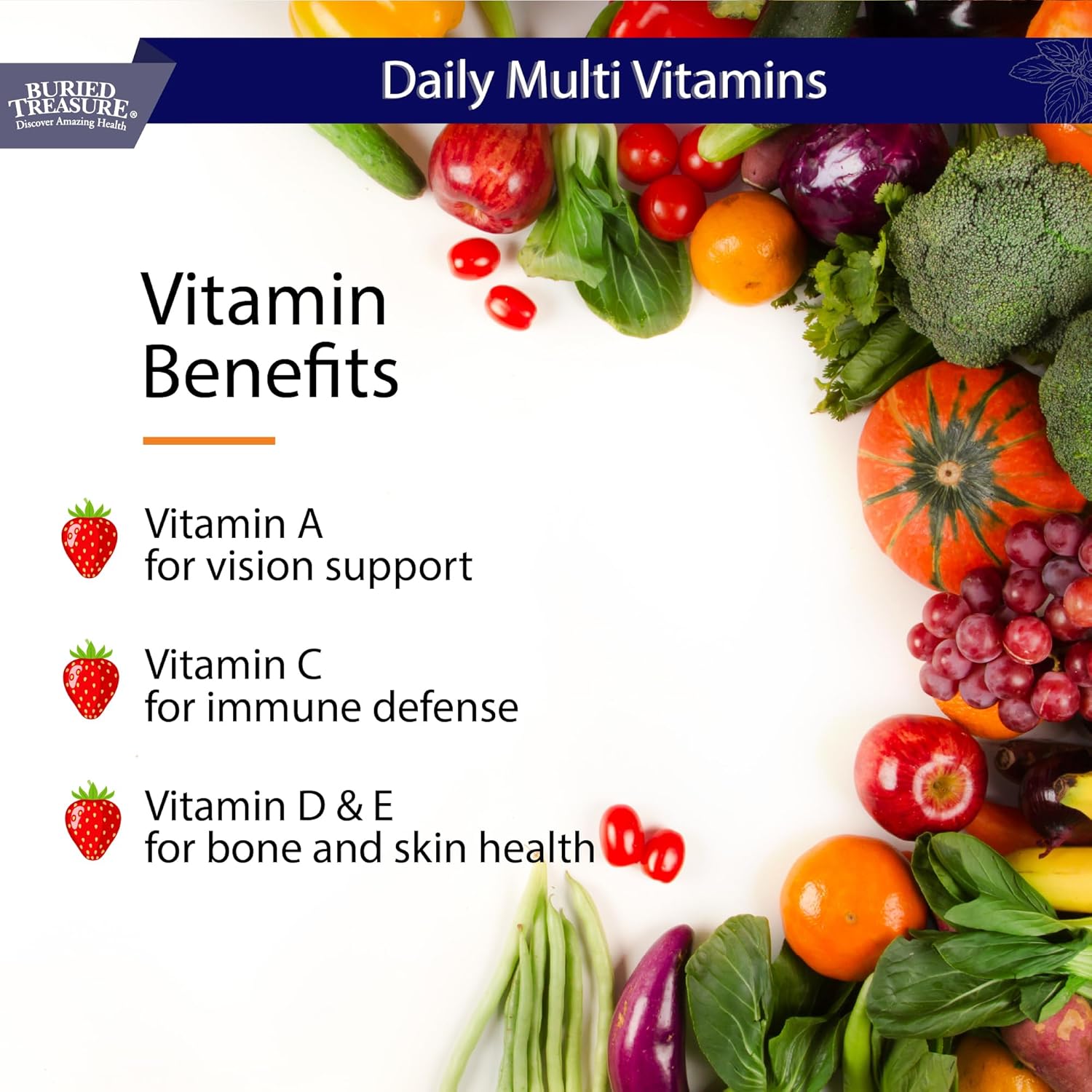 Buried Treasure Daily Nutrition Liquid Multivitamin and Mineral Supplement with Trace Minerals, Superfoods, Vitamin A, B-Complex, C, D, E, Methylfolate, Biotin, Magnesium, Zinc, Resveratrol, 32 serv