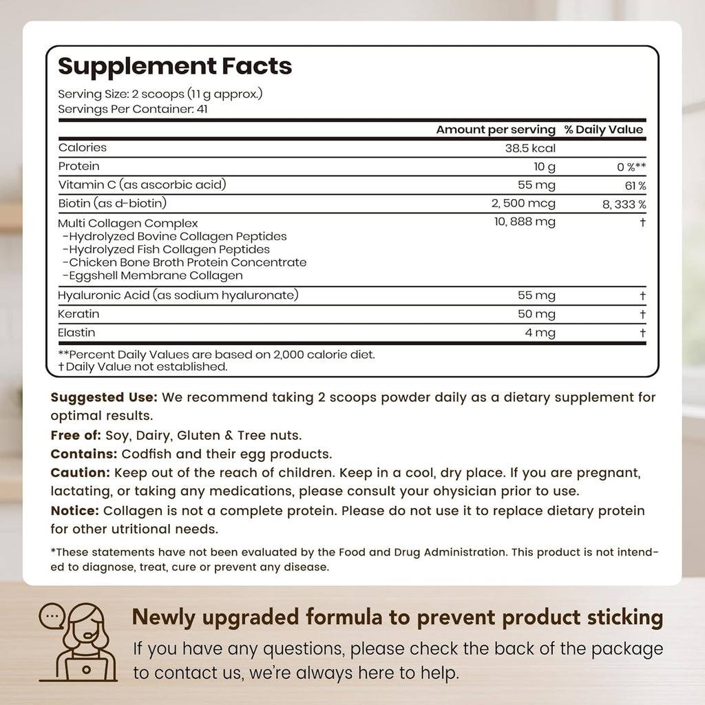 VEV Multi Collagen Peptides Powder, 16 oz (41 Servings) – Type I, II, III, V, X, Hydrolyzed Collagen, Hyaluronic Acid Power, Biotin, Vitamin C, Supports Skin, Unflavored, Dissolves Easily