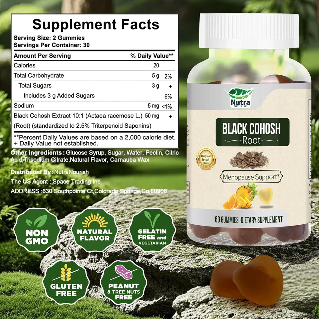 Black Cohosh Gummies for Menopause Hot Flashes - Natural Menopause Relief, Mood Swings & Hormonal Balance - Vegan-Free 60 Gummies