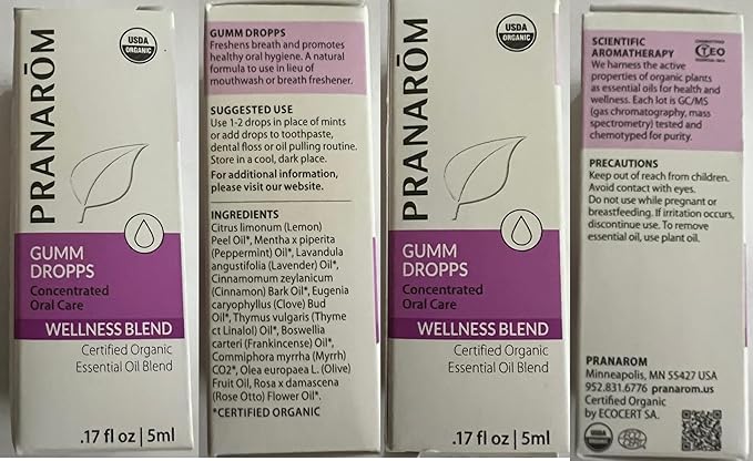 Pranarom - Gumm Dropps Essential Oil for Teeth & Gums, Natural for Oral Care, Pure & Organic Essential Oils (Peppermint, Thyme, Clove, Lemon, & Cinnamon), 5 ml