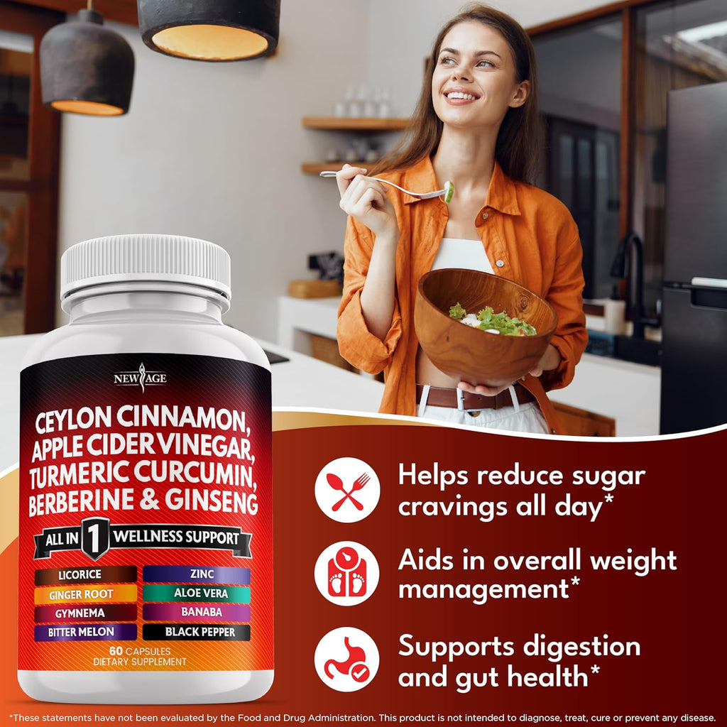 Ceylon Cinnamon, Turmeric, Apple Cider Vinegar, Ginseng, Aloe Vera, Berberine Plus Banaba, Ginger Root - 120 Count
