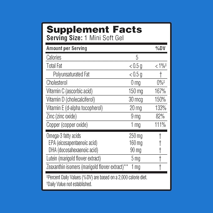 Ocuvite Eye Health, Lutein & Zeaxanthin Supplement, Eye Vitamin with Antioxidant Vitamin D, C, E & Omega-3, Helps Protect Eye Health, 30 Softgels