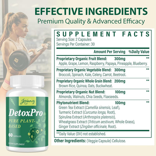 1000 MG Detox & Cleanse Capsules, 26-in-1 Plant-Based Formula for Detoxification, Detox Supplement for Women & Men, Natural Trace Binder, Liver, Antioxidant & Digestive Function, Vegan, 60 Counts