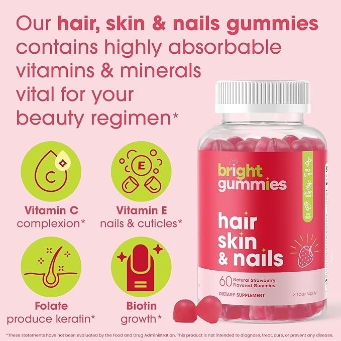 Hair Growth Gummies with Biotin 5000mcg + Vitamins C, E & Zinc - Helps Prevent Hair Thinning & Loss - Stronger Hair, Skin & Nails - Vegan, Non-GMO - 60 Strawberry Gummies for Women & Men