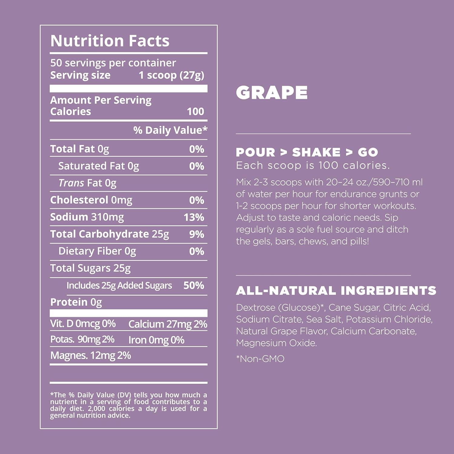 Tailwind Nutrition Endurance Fuel, Carbohydrate & Electrolyte Sports Drink Mix Powder, Gluten-Free, Vegan, Grape, 50 Servings