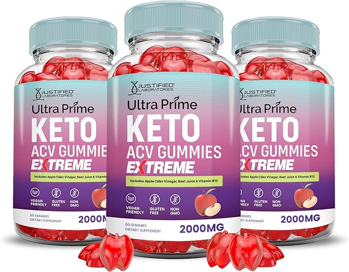 (3 Pack) Ultra Prime Keto ACV Gummies Extreme 2000MG UltraPrime Keto Gummies Apple Cider Vinegar Formulated with Pomegranate Beet Juice Powder B12 Vegan Non GMO 180 Gummys