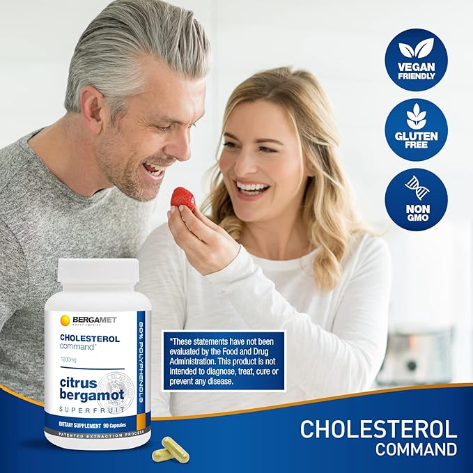 Cholesterol Command, Citrus Bergamot SuperFruit Supplement, 47% Bergamot Polyphenol Fraction (BPF) Patented Formula, Made in The USA, 1 Month, 90 Capsules