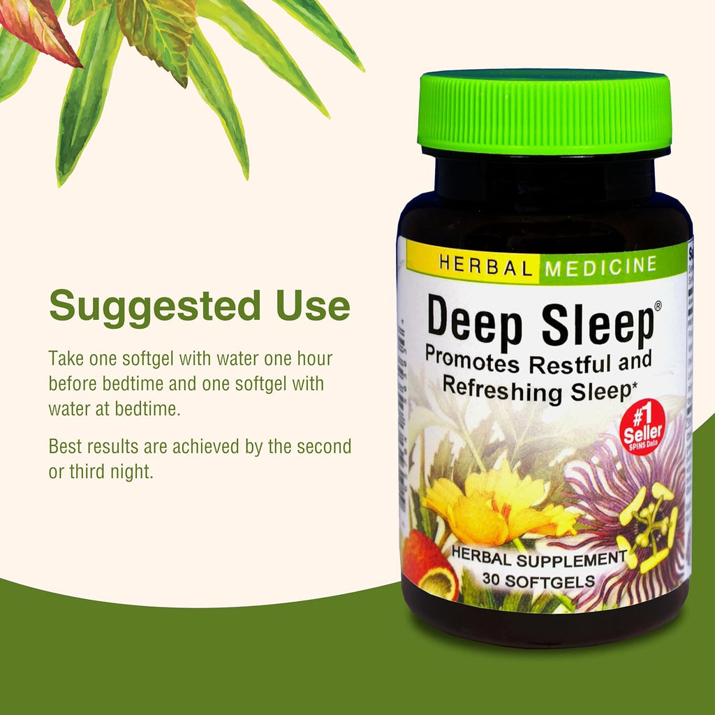 Herbs Etc. Deep Sleep Softgels - Herbal Sleep Support Supplement - Rest & Calming Support with Passionflower, Chamomile & Lemon Balm - 30 Softgels (30 Servings)