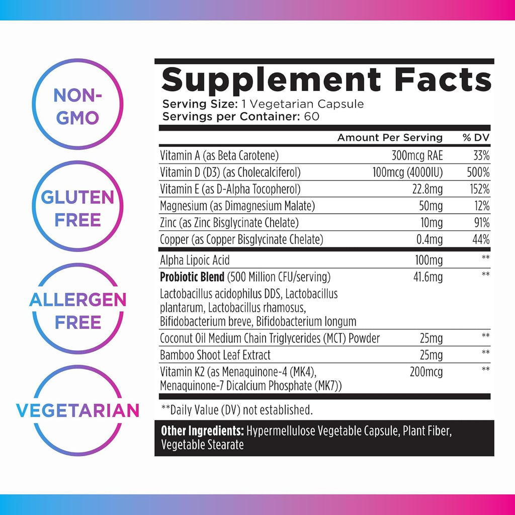 Livingood Daily Vitamin D + Immune Complex, Made with Vitamin D3 K2, Zinc, Magnesium, Vitamins E & A and Probiotics, Immune Support Supplement, Advanced Absorption, Gluten Free, Non GMO, 60 Capsules